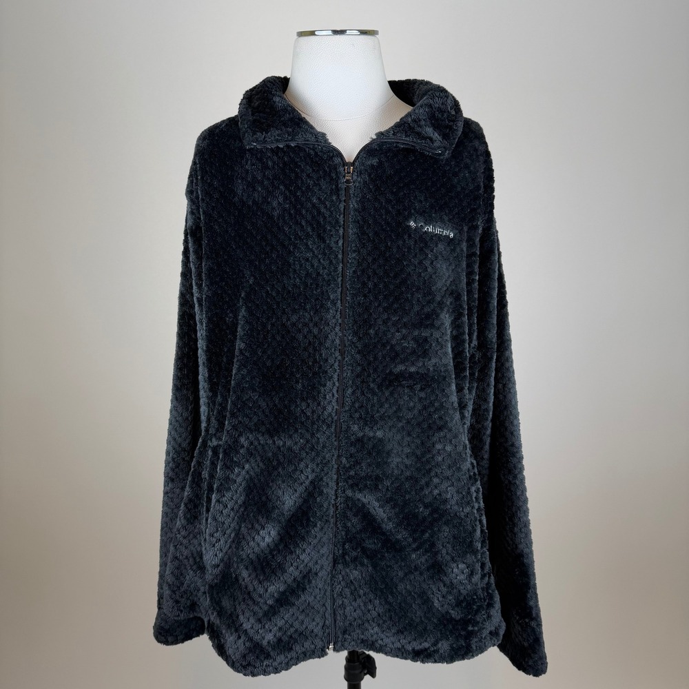 NWT Columbia Beech Forest Full Zip Fleece Jacket Womens Plus Size 2X Black Plush
